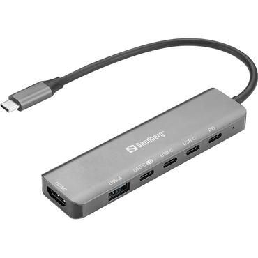 Sandberg 136-77 dockingstation Ledningsf&oslash;rt USB 3.2 Gen 1 (3.1 Gen 1) Type-C Gr&aring;