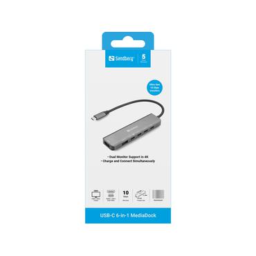 Sandberg 136-77 dockingstation Ledningsf&oslash;rt USB 3.2 Gen 1 (3.1 Gen 1) Type-C Gr&aring;