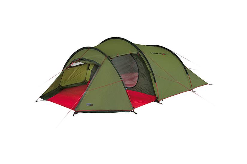 High Peak Tunnel Tent Falcon 4 (green/red, model 2023, with stem for luggage)