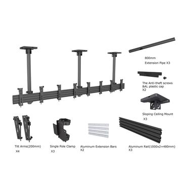 Multibrackets M Pro Series Menu Board Mount Pro MBC4X1U VESA 200 konsol - för 4 LCD-bildskärmar - svart