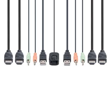 StarTech.com 2-Port Dual-Monitor HDMI Cable KVM Switch, 4K 60Hz, Compact KVM with 5ft/1.5m USB-A/HDMI/Audio Integrated Cables, Bus Powered - Remote Push Button/Hotkey Switching (C2-DH46-UA2-CBL-KVM) - omkopplare f&ouml;r tangentbord/video/mus/ljud/USB - kompakt - 2 portar