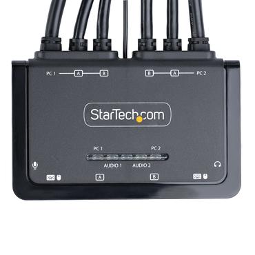 StarTech.com 2-Port Dual-Monitor HDMI Cable KVM Switch, 4K 60Hz, Compact KVM with 5ft/1.5m USB-A/HDMI/Audio Integrated Cables, Bus Powered - Remote Push Button/Hotkey Switching (C2-DH46-UA2-CBL-KVM) - omkopplare f&ouml;r tangentbord/video/mus/ljud/USB - kompakt - 2 portar