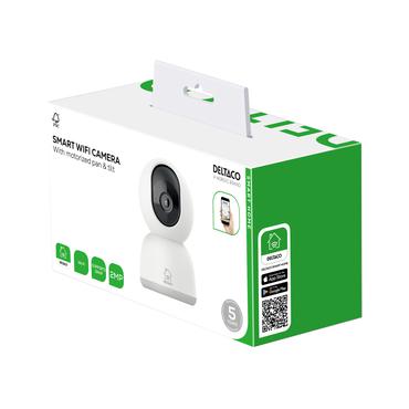 Deltaco Smart WiFi-kamera med motoriseret panorering og h&aelig;ldning, hvid
