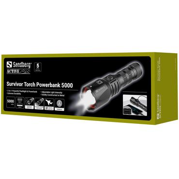 Sandberg Active Survivor Torch Powerbank 5000 str&ouml;mf&ouml;rs&ouml;rjningsbank - USB, 24 pin USB-C