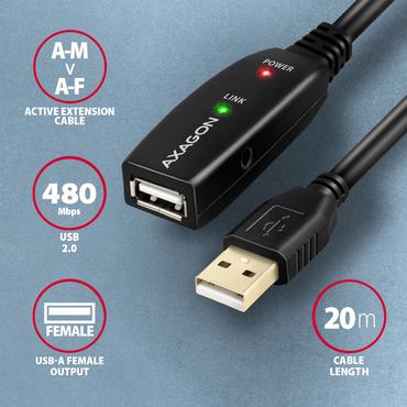 *AXAGON ADR-220 USB 2.0  A-M -> A-F act 20m cabl