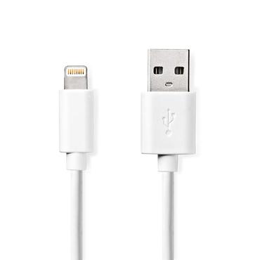 Nedis Lightning Kabel  USB 2.0  AppleLightning 8-Pins  USB-A Male  480 Mbps  Vernikkeld  1.00 m  Rond  PVC  Wit  Label