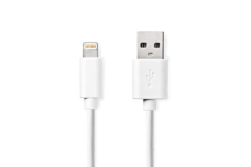 Nedis Lightning Kabel  USB 2.0  AppleLightning 8-Pins  USB-A Male  480 Mbps  Vernikkeld  1.00 m  Rond  PVC  Wit  Label