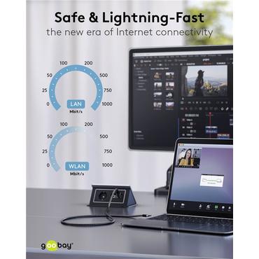 USB-C&trade; 3.1 to RJ45 Ethernet Cable, Slim, 10 m, 10 m, black - connects router, modem or network switch to USB-C&trade;