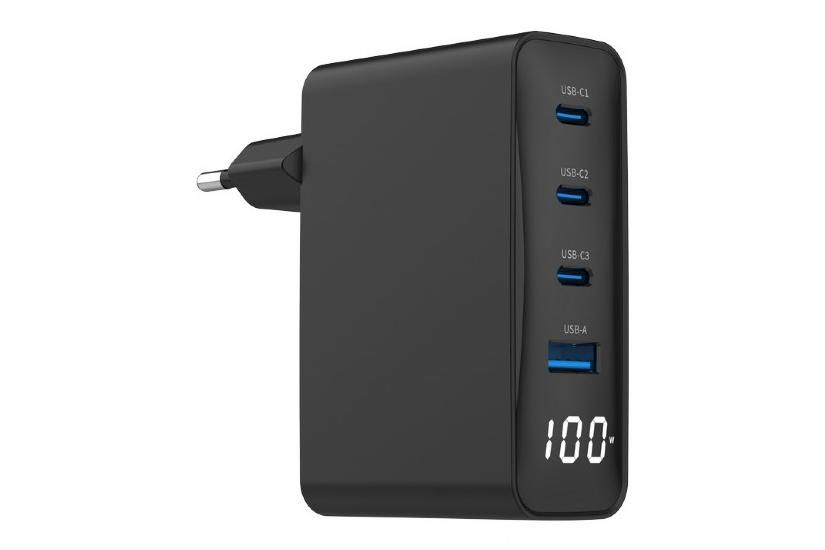4-port 100W GaN USB fast charger, LCD, black