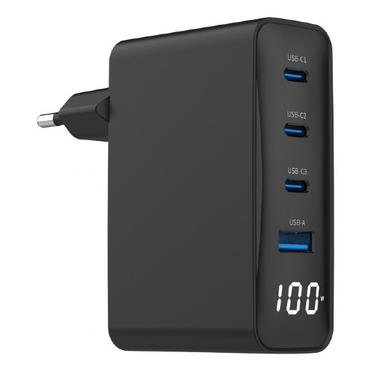 4-port 100W GaN USB fast charger, LCD, black