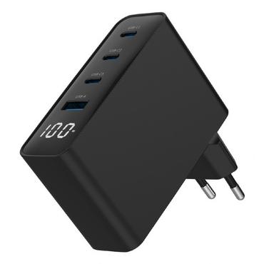 4-port 100W GaN USB fast charger, LCD, black