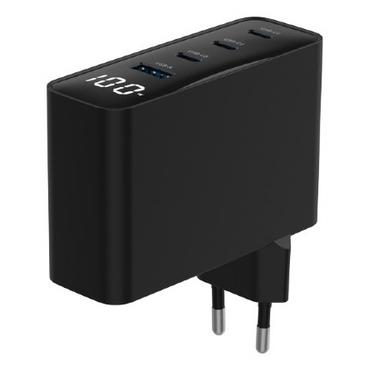 4-port 100W GaN USB fast charger, LCD, black