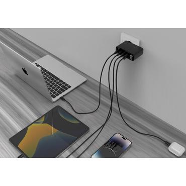 4-port 100W GaN USB fast charger, LCD, black