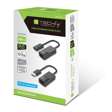 Techly IUSB-EXTENDTY2 kabel k&oslash;nsskifter RJ-45 USB 2.0 Type-A Sort