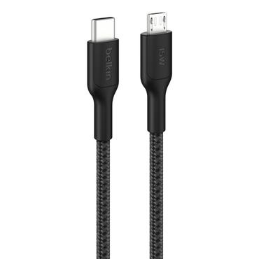 USB-C till Micro-USB 2.0 fl&auml;tad kabel, 1 meter, svart.
