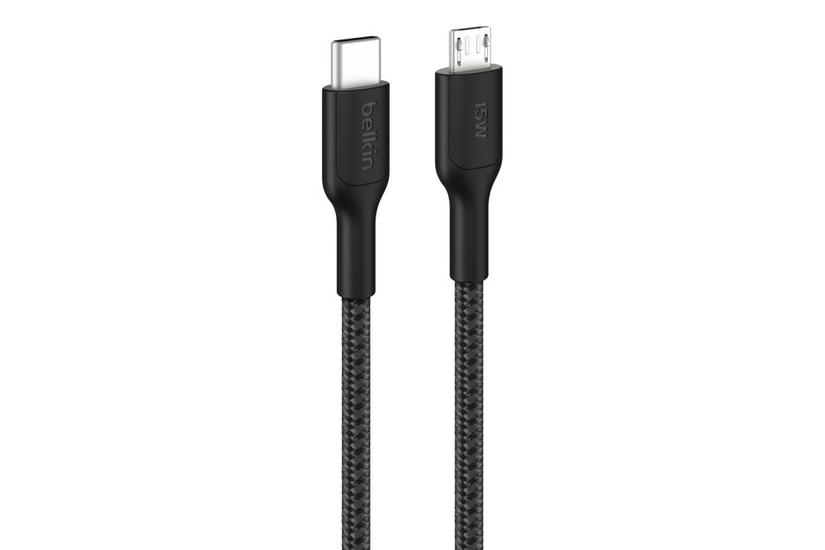 USB-C till Micro-USB 2.0 fl&auml;tad kabel, 1 meter, svart.