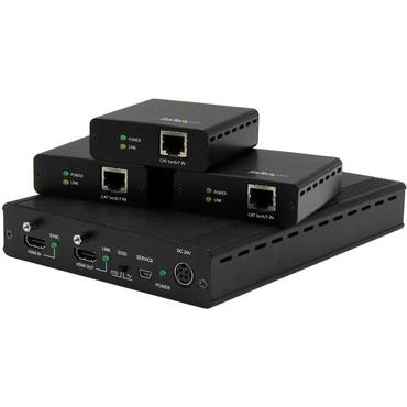 StarTech.com 3 Way HDMI Splitter - HDBaseT Extender Kit w/ 3 Receivers - 1x3 HDMI over CAT5e / CAT6 Splitter - 3 Port HDBaseT HDMI Extender - Up to 4K (ST124HDBT) - f&ouml;rl&auml;ngd r&auml;ckvidd f&ouml;r audio/video