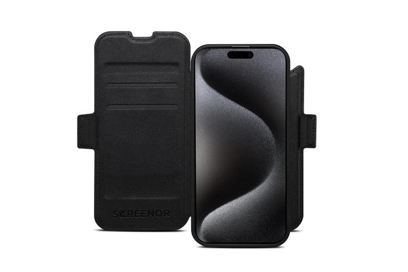 SCREENOR Mobilcover - Tegnebogsetui - Sort - Ægte læder, TPU - 6,1 tommer