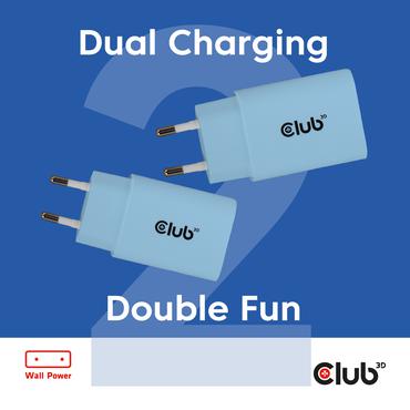 CLUB-3D Ladegerät USB-C,PD,30W, blau 2er-Pack, 15V/2A