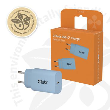 CLUB-3D Ladegerät USB-C,PD,30W, blau 2er-Pack, 15V/2A