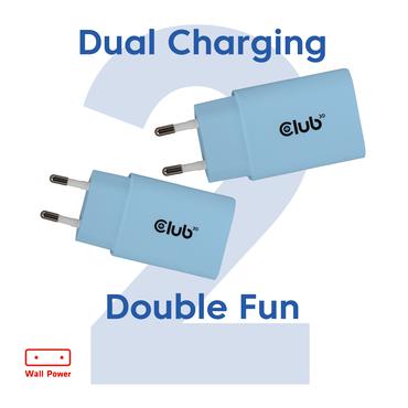 CLUB-3D Ladegerät USB-C,PD,30W, blau 2er-Pack, 15V/2A
