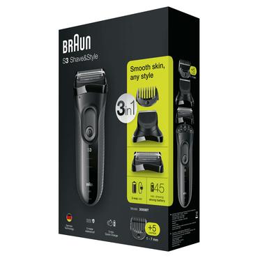 Braun 3000BT Folie shaver Trimmer Sort, Gr&aring;