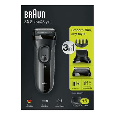 Braun 3000BT Folie shaver Trimmer Sort, Gr&aring;