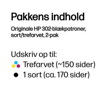 HP 302 - 2-pack - svart, färg (cyan, magenta, gul) - original - bläckpatron