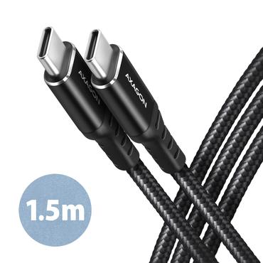 AXAGON BUCM-CM15AB, HQ kabel USB-C &amp lt -&amp gt  USB-C, 1.5m, USB 2.0, PD 60W 3A, ALU, oplet, cern&yacute;