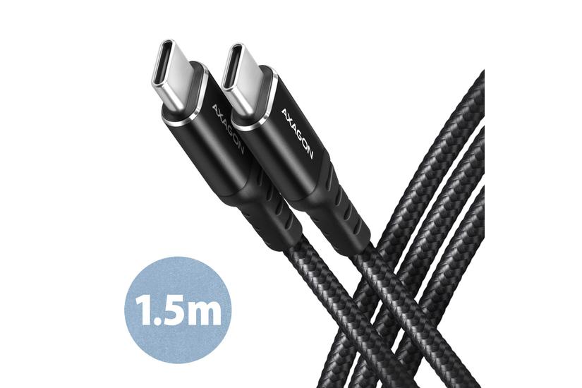 AXAGON BUCM-CM15AB, HQ kabel USB-C &amp lt -&amp gt  USB-C, 1.5m, USB 2.0, PD 60W 3A, ALU, oplet, cern&yacute;