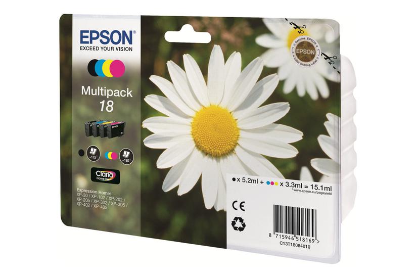 Epson 18 Multipack - 4-pack - svart, gul, cyan, magenta - original - bl&auml;ckpatron (paket om 6)