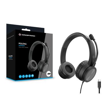 Conceptronic POLONA05BC hovedtelefoner/headset Ledningsført Opkald/musik USB Type-C Sort
