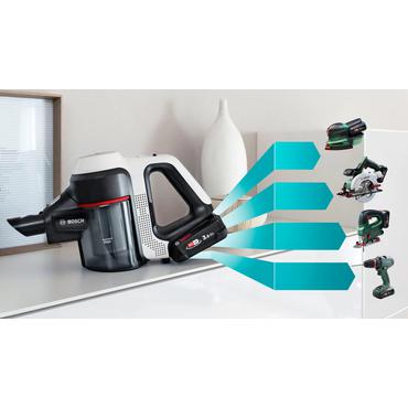 Bosch BBS711W stav støvsuger & elektrisk kost 2-i-1 stangstøvsuger Batteri Dry Hygiejnefilter Poseløs 0,3 L Hvid