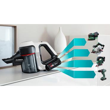 Bosch BBS711W stav støvsuger & elektrisk kost 2-i-1 stangstøvsuger Batteri Dry Hygiejnefilter Poseløs 0,3 L Hvid