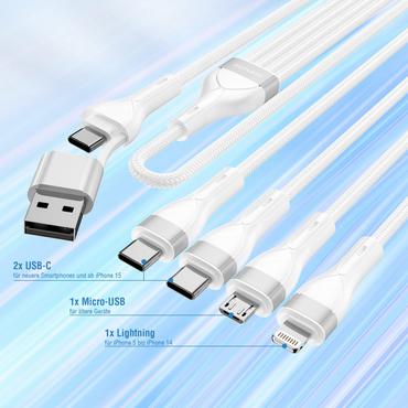 4smarts 4in2 USB-C Multi-Ladekabel 1,2m, wei&szlig;