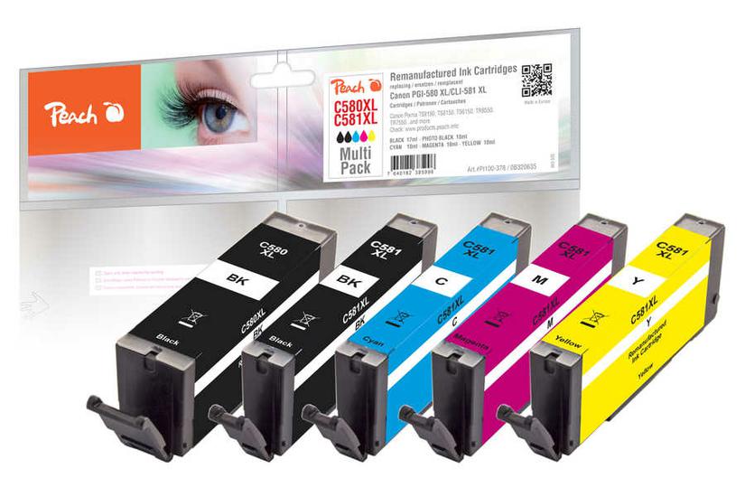 Peach PI100-378 bl&aelig;kpatron 5 stk Kompatibel H&oslash;jt (XL) udbytte Sort, Bl&aring;, Magenta, Gul