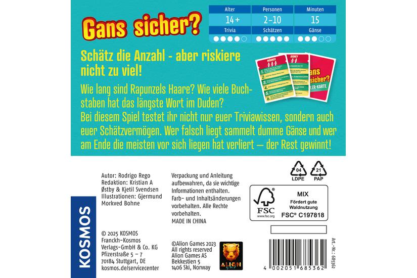 Kosmos 47856223 brætspil 15 min. Kortspil At gætte