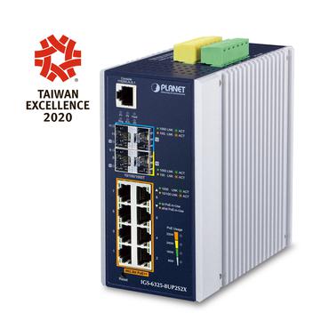 PLANET IP30 DIN-rail Industrial L3 8P Administreret Gigabit Ethernet (10/100/1000) Aluminium, Blå