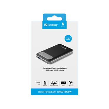 Sandberg 421-16 powerbank Lithium polymer (LiPo) 10000 mAh Aluminium, Sort