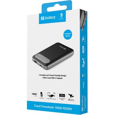 Sandberg 421-16 powerbank Lithium polymer (LiPo) 10000 mAh Aluminium, Sort