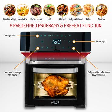 Adler AD 6309 frituregryde Enkelt 13 L Enkeltstående 2500 W Varmluftsteger Sort, Sølv