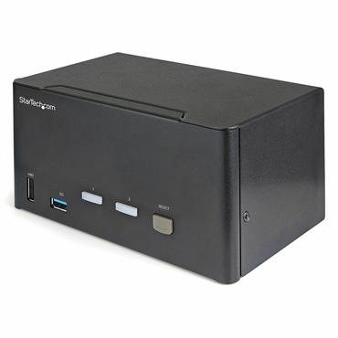 StarTech.com 2-ports DisplayPort KVM-switch f&ouml;r tre sk&auml;rmar - 4K 60&nbsp;Hz UHD HDR - Desktop DP 1.2 KVM med 2 portar USB 3.0-hubb (5 Gbit/s) och 4x USB 2.0 HID-portar, ljud - Snabbtangenter f&ouml;r omkoppling - TAA - omkopplare f&ouml;r tangentbord/video/mus/ljud - 2 portar - TAA-kompatibel