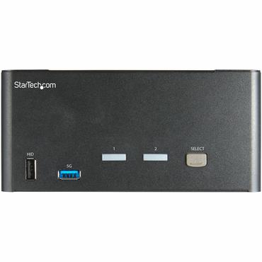 StarTech.com 2-ports DisplayPort KVM-switch f&ouml;r tre sk&auml;rmar - 4K 60&nbsp;Hz UHD HDR - Desktop DP 1.2 KVM med 2 portar USB 3.0-hubb (5 Gbit/s) och 4x USB 2.0 HID-portar, ljud - Snabbtangenter f&ouml;r omkoppling - TAA - omkopplare f&ouml;r tangentbord/video/mus/ljud - 2 portar - TAA-kompatibel