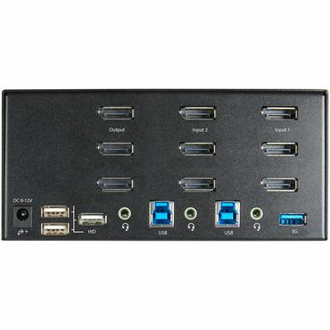 StarTech.com 2-ports DisplayPort KVM-switch f&ouml;r tre sk&auml;rmar - 4K 60&nbsp;Hz UHD HDR - Desktop DP 1.2 KVM med 2 portar USB 3.0-hubb (5 Gbit/s) och 4x USB 2.0 HID-portar, ljud - Snabbtangenter f&ouml;r omkoppling - TAA - omkopplare f&ouml;r tangentbord/video/mus/ljud - 2 portar - TAA-kompatibel