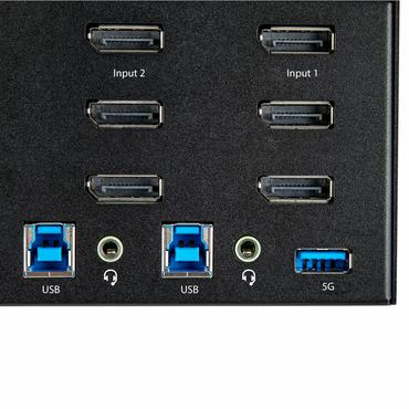 StarTech.com 2-ports DisplayPort KVM-switch f&ouml;r tre sk&auml;rmar - 4K 60&nbsp;Hz UHD HDR - Desktop DP 1.2 KVM med 2 portar USB 3.0-hubb (5 Gbit/s) och 4x USB 2.0 HID-portar, ljud - Snabbtangenter f&ouml;r omkoppling - TAA - omkopplare f&ouml;r tangentbord/video/mus/ljud - 2 portar - TAA-kompatibel