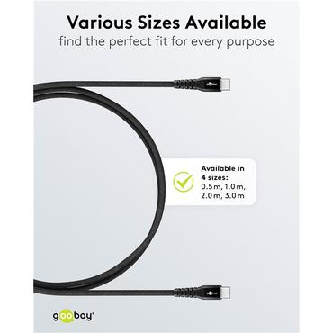 USB-C&trade; Supersoft Textile Cable with Metal Plugs, 2 m, black, black