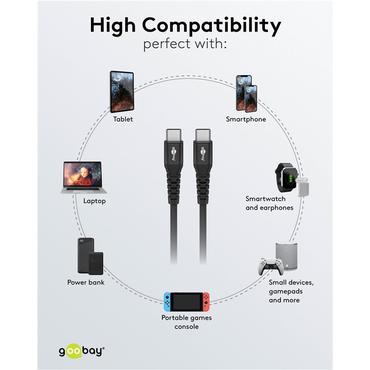 USB-C&trade; Supersoft Textile Cable with Metal Plugs, 2 m, black, black