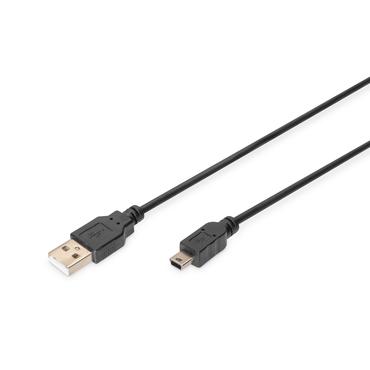 Digitus AK-300130-010-S USB-kabel USB 2.0 1 m USB A Mini-USB B Sort