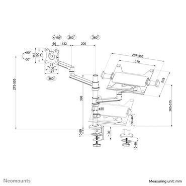 Neomounts DS20-425BL2 monteringss&aelig;t - fuldbev&aelig;gelses justerbar arm - for LCD display / notebook - sort