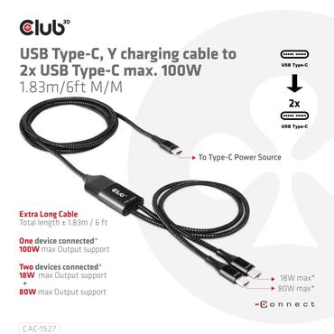 Club 3D - USB typ C-kabel - 24 pin USB-C till 24 pin USB-C - 1.83 m